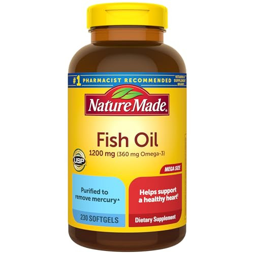Nature Made Fish Oil Omega 3 Supplements, 1200 mg Softgels, Omega 3 Fish Oil for Healthy Heart Support, 230 Softgels, 115 Day Supply