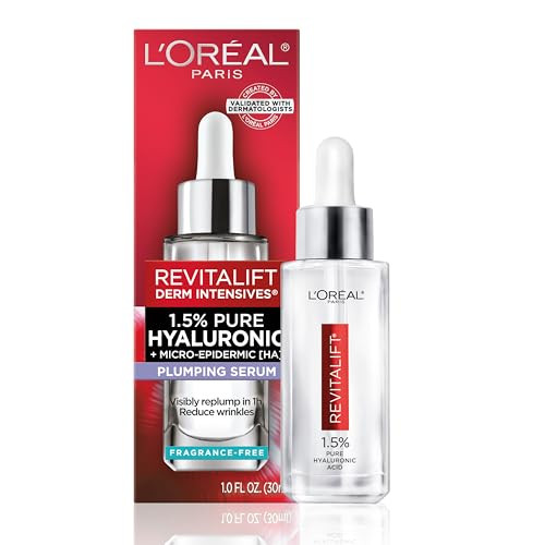 L'Oreal Paris Revitalift 1.5% Pure Hyaluronic Acid Serum for Face, Anti Aging Serum to Hydrate Skin & Reduce Wrinkles, Fragrance Free Skin Care for A