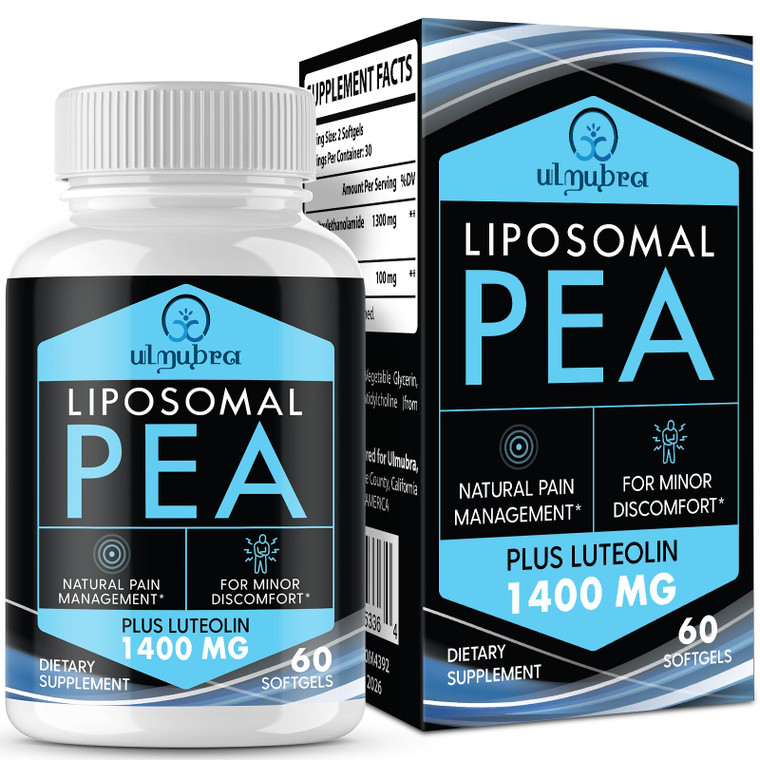 Ulmubra Liposomal Palmitoylethanolamide 1300 MG Plus Luteolin 100 MG, Superior Absorption, Micronized Pea Supplement for Discomfort Management, 60 So