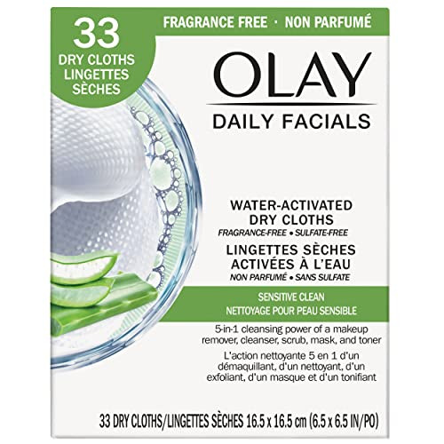 OLAY Daily Gentle Clean 5-in-1 Water Activated Cloths, 33 Ea (Pack of 2)