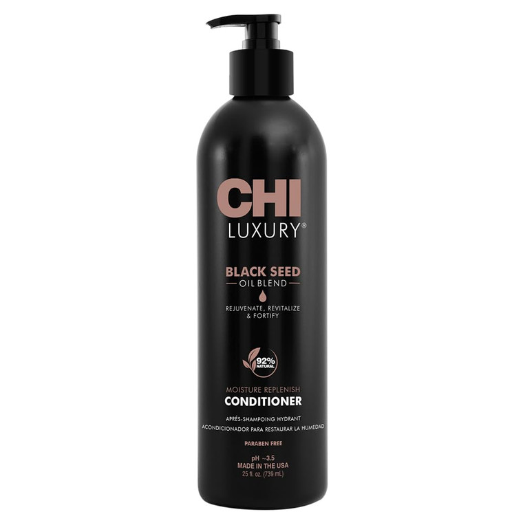 CHI Luxury Black Seed Oil Moisture Replenish Conditioner, Strengthens for Soft Hair, Replenishes Moisture, Sulfate, Paraben & Gluten-Free, 25 Oz