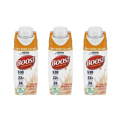 Boost Very High Calorie Nutritional Drink Strawberry, Made with Natural Strawberry Flavor & No Artificial Flavors, Colors & Sweeteners, 8 FL OZ (Pack