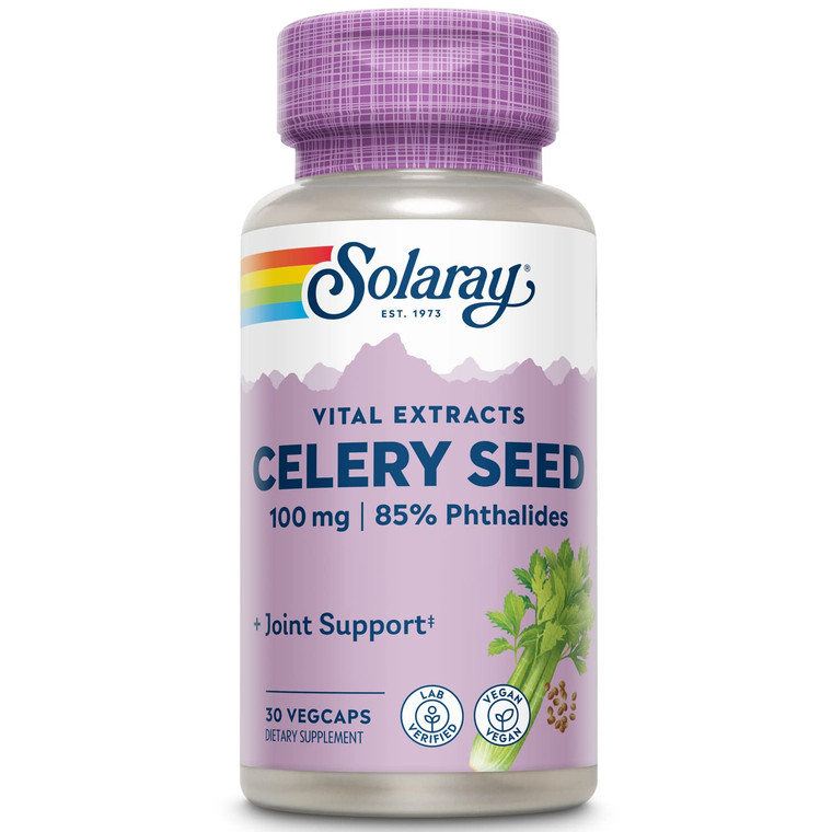 SOLARAY Celery Seed Extract 100 mg | 85% Phthalides | Overall Joint Health Support | Non-GMO, Vegan | 30 VegCaps