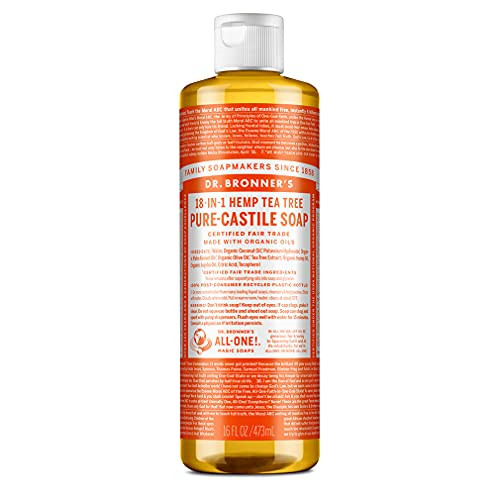 Dr. Bronner's - Pure-Castile Liquid Soap (Tea Tree, 16 ounce) - Made with Organic Oils, 18-in-1 Uses: Acne-Prone Skin, Dandruff, Laundry, Pets and Di