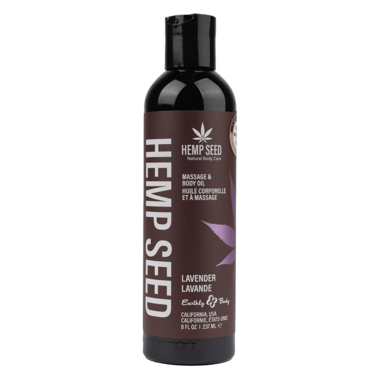 Hemp Seed Massage & Body Oil, Lavender Scent - 8 fl. oz. - Nourishing, Moisturizing Massage Oil - Hemp Seed, Apricot, Grapeseed & Sweet Almond Oil -