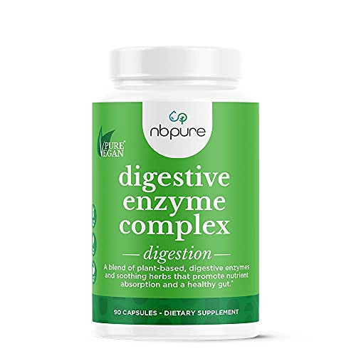Nbpure Vegan Digestive Enzyme Complex  Daily Bloating, Gas, & Food Digestive Support for Women & Men  12 Enzymes & 3 Herbs  Lactase, Protease, Lip