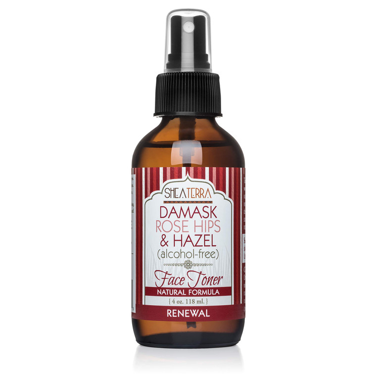 Shea Terra Organics Beauty Water, Toner & Face Mist  Damask Rose HIPS & Hazel | Natural Daily Hydrating Toner with Anti-Aging Rose & Witch Hazel to