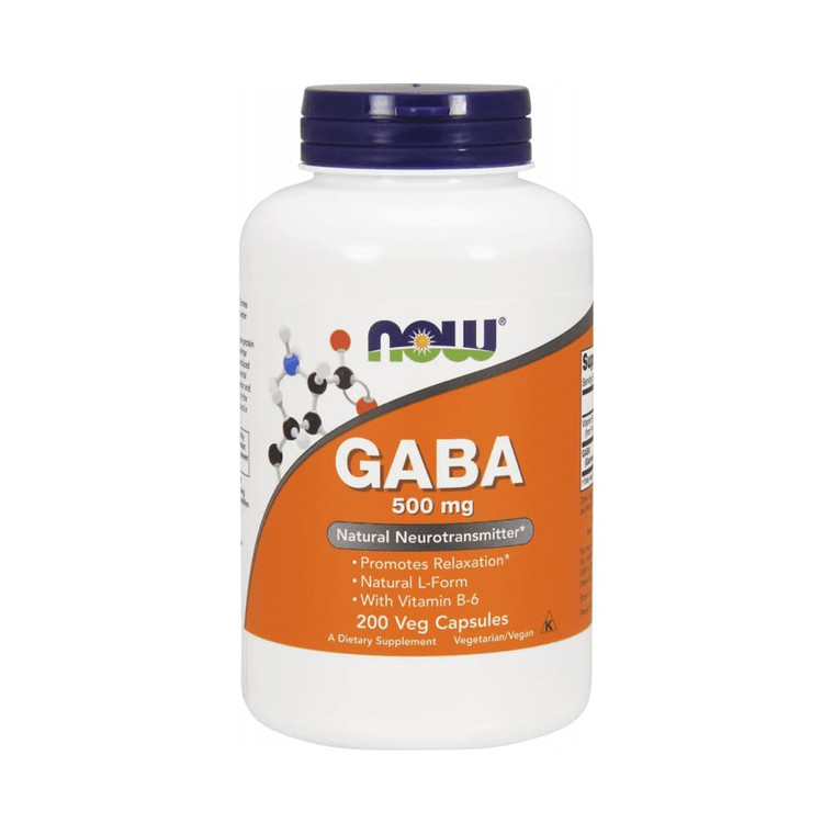 NOW Foods - GABA with Vitamin B6 500 mg. - 200 Vegetarian Capsules