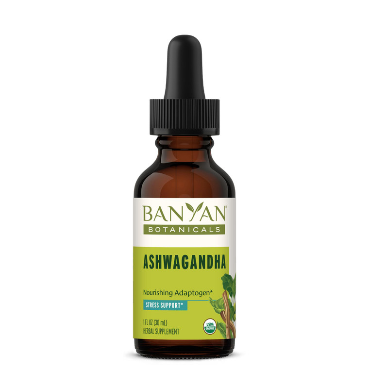 Banyan Botanicals Organic Ashwagandha Liquid Extract  Fast-Acting Herbal Ashwagandha Drops ­­ for Balanced Energy and Calm*  1 fl oz  Non GMO Sus
