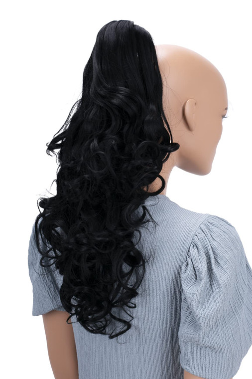 CAISHA 20" Hairpiece Ponytail Clip On Extension With Butterfly Claw Voluminous Wavy Black H8
