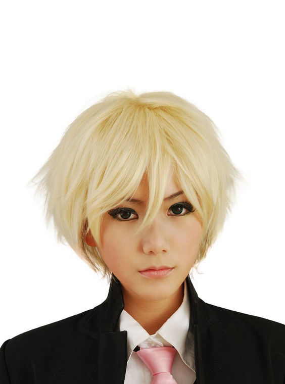 HH Building Cosplay Wig Men's Short Layered Halloween Costume Hair Wig (Blonde) 12 Inch / 30 cm