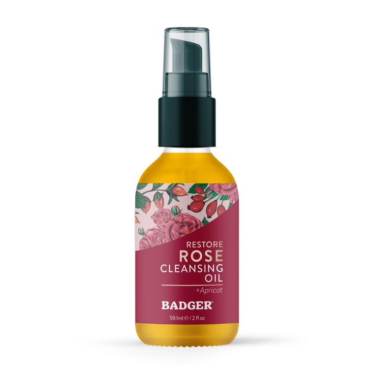 Badger Rose Face Cleansing Oil, Organic Facial Cleanser & Makeup Remover, Non-Greasy Moisturizing Skin Balancing Gentle Face Cleanser w/Pure Rose Oil