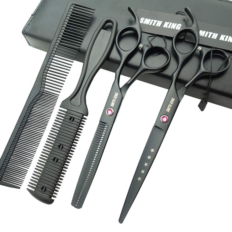 7.0 Inches Hair Cutting Scissors Set with Combs Lether Scissors Case,Hair cutting shears Hair Thinning shears For Personal and Professional (Blue)