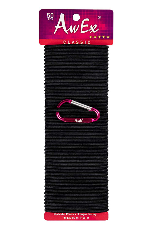 AwEx Strong Hair Ties - 50 PCS,4 mm(0.16 inch) Thick,140 mm(5.5 inches) Long Hair Bands-No Metal Hair Elastics-No Pull Ponytail Holder for Medium Hai