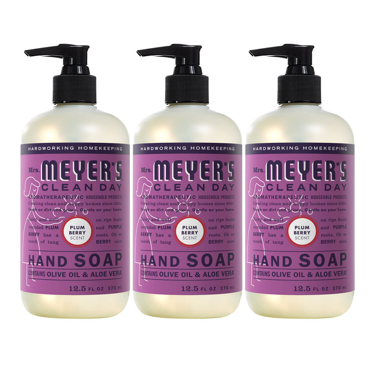 MRS. MEYER'S CLEAN DAY Liquid Hand Soap, Cruelty Free, Plum Berry Scent, 12.5 oz- Pack of 3