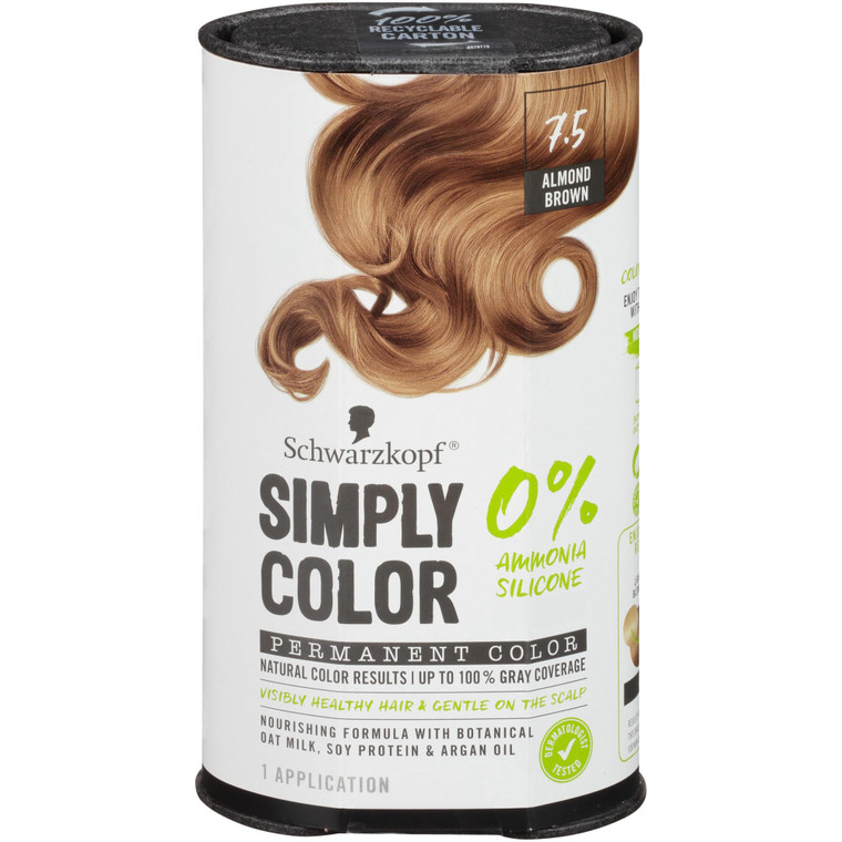 Schwarzkopf Simply Color Permanent Hair Dye, 7.5 Almond Brown, Long-Lasting with Nourishing Ingredients, No Ammonia or Silicone, All Hair Types