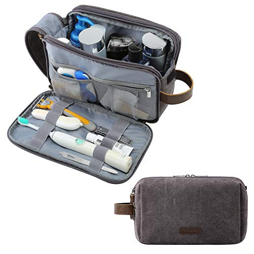 BAGSMART Toiletry Bag for Men, Canvas Travel Toiletry Organizer Dopp Kit Water-resistant Shaving Bag for Toiletries Accessories,Grey-Medium