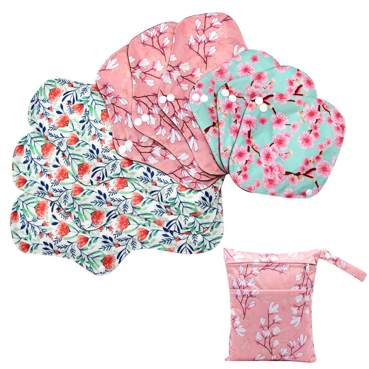 Asenappy Soft Adjustable Snaps Reusable Menstrual Pads - Reusable Sanitary Pads | Reusable Panty Liners | Soft Cloth Menstrual Pads -9 pcs Pad with 1