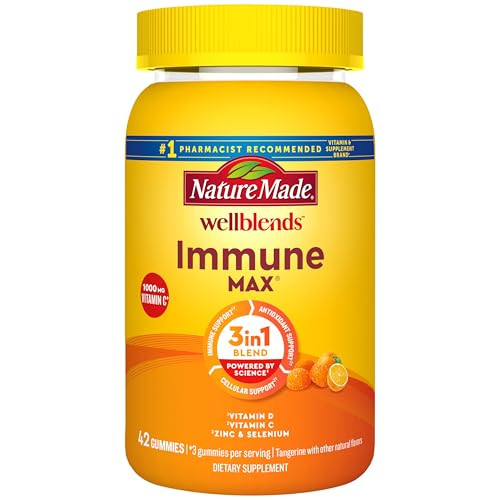 Nature Made Wellblends ImmuneMAX Gummies, Vitamin C, Zinc, and Vitamin D3, Immune Support Supplement, 42 Tangerine Flavor Gummies