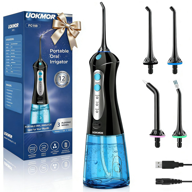 Water Dental Flosser Pick for Teeth: Cleaning and Flossing with 3 Mode from 30-100 Psi, Ipx7 Waterproof Portable Rechargeable Cordless Oral Irrigator