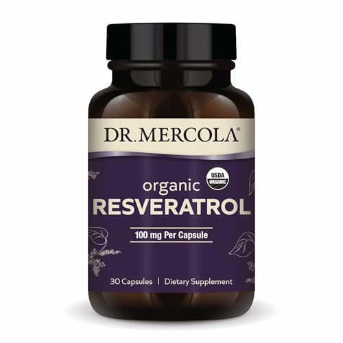 Dr. Mercola Organic Resveratrol - 100 mg Cellular & Cardiovascular Support - 99.9 Percent Trans-Resveratrol - from Japanese Knotweed - 30 Capsules (3
