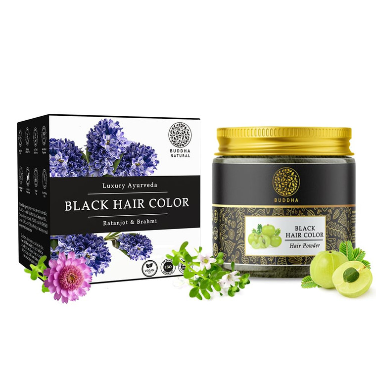 Buddha Natural Black Hair Color Powder - 100% Ayush Certified Natural - Instant, No Chemicals. Only Plant Powders (50.00 G (Pack Of 1) Black)