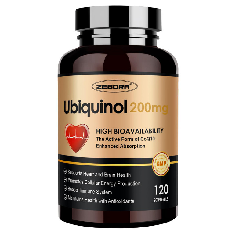 ZEBORA Ubiquinol CoQ10 200mg Softgels, 4-in-1 Powerful Antioxidant for Heart and Vascular Health, Essential for Energy Production, Max Absorption Act