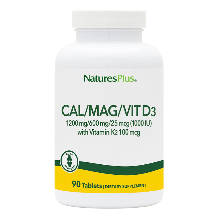 NaturesPlus Calcium/Magnesium/Vitamin D3 with Vitamin K2 - Supports Bone & Immune Health - Vegetarian, Gluten Free - 90 Tablets - 22.5 Servings