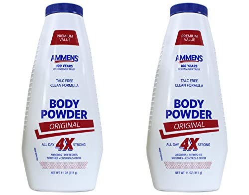 Ammens Body Powder Original  Talc-Free Clean Formula, All-Day 4X Strong Protection, 11 oz (Pack of 2)