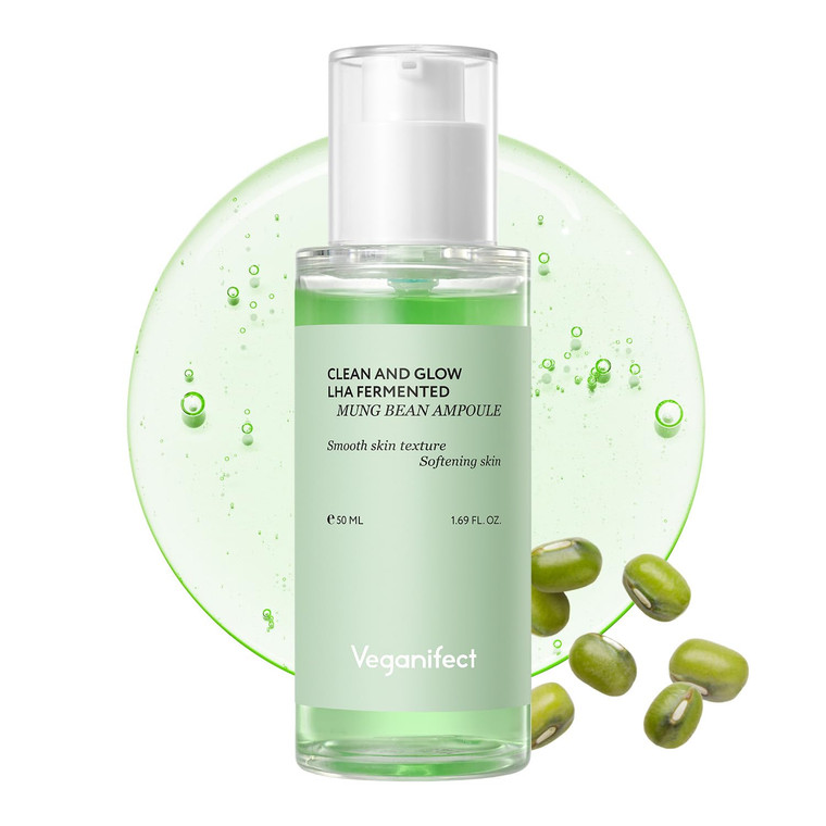 VEGANIFECT Mung Bean Serum, Enhancing Moisture Barrier, Gentle Exfoliation, For Glow Skin, Korean Skin Care, Vegan, 1.69 Fl Oz