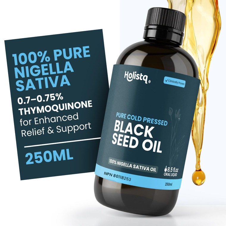 HOLISTQ Black Cumin Seed Oil Organic | Non-GMO & Vegan | Concentrated Thymoquinone | Nigella Sativa Cold Pressed Black Seed Oil for Adult & Kids, Wel
