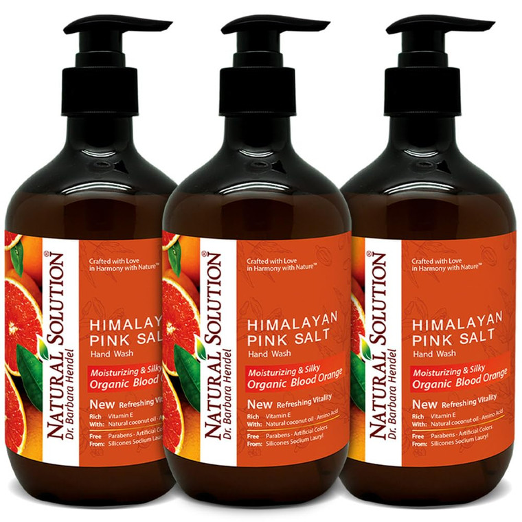 Natural Solution Hand Wash - Moisturizing Blood Orange & Himalayan Pink Salt Liquid Soap - 14 oz (Pack of 3) | Hydrating & Gentle Formula | Ideal for