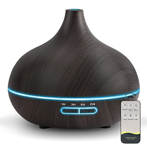 Diffusers for Essential Oils Large Room, 550ml Essential Oil Diffusers with Remote Control, Ultrasonic Oil Diffuser with Timer, 7 Colors Light for Be