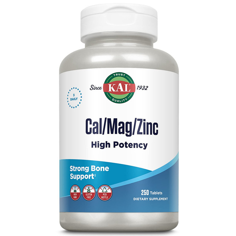 KAL Cal/Mag/Zinc | 1000mg Calcium, 400mg Magnesium & 15mg Zinc | Bone, Muscle, Heart & Immune Support | 250ct, 83 Serv.