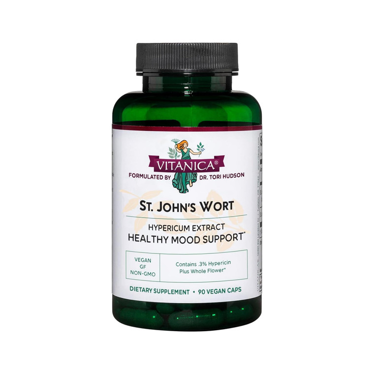 Vitanica St. John's Wort Capsules - Non-GMO Potent 0.3% (900mcg) Hypericin, Saint Johns Wort for Mood, Emotional & PMS Support, Vegan Supplement, 90