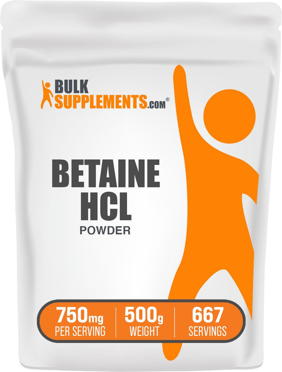 BulkSupplements.com Betaine HCl Powder - Betaine Hydrochloride Supplement, Digestive Support - Gluten Free, 750mg per Serving, 500g (1.1 lbs) (Pack o