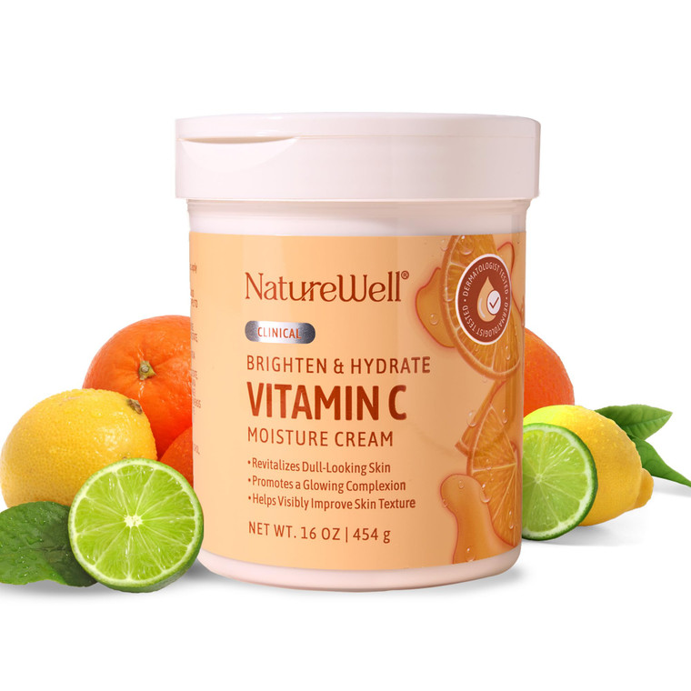 NATURE WELL Clinical Brighten & Hydrate Vitamin C Moisture Cream Skincare for Face, Body & Hands, Revitalizes Dull-Looking Skin, Promotes A Glowing C