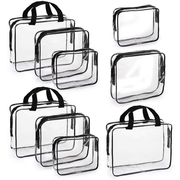 Hedume Set of 9 Clear Makeup Bags, TSA Approved Clear Toiletry Bag Set, Waterproof PVC with Zipper Handle Portable Travel Luggage Pouch