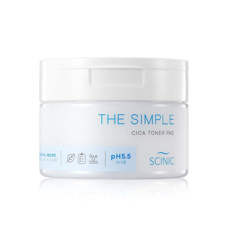 SCINIC The Simple Cica Toner Pad 60 Pcs | Vegan-certified Cotton Fabric | Mild Peeling Without Irritation | Gentle Ph 5.5 PHA Peeing | 100% Vegan | K