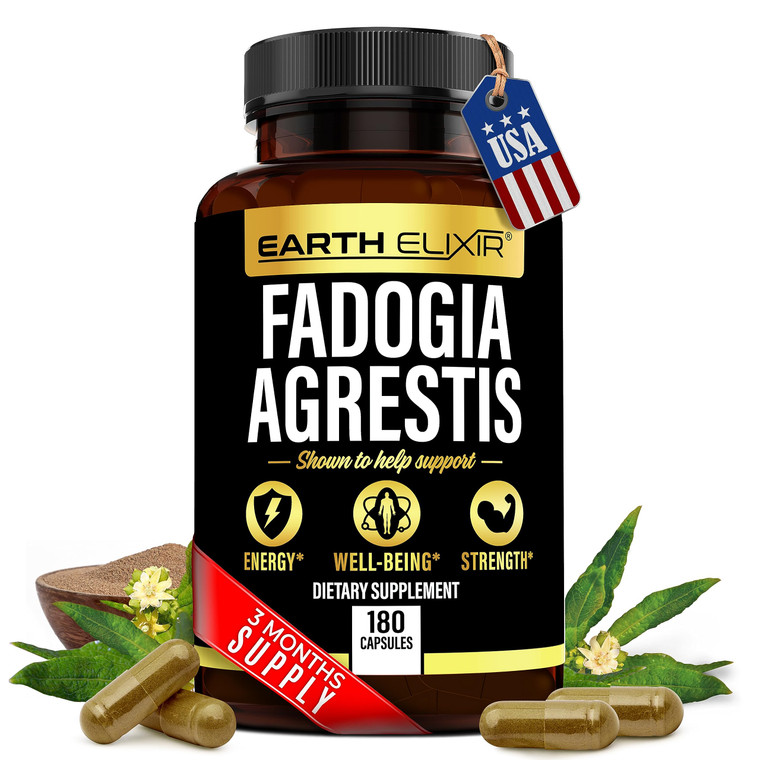 Earth Elixir Fadogia Agrestis Supplement 900mg (180 Capsules) - Made in USA - 3 Month Supply - 3rd Party Tested - Fadogia Agrestis Extract -Max Purit