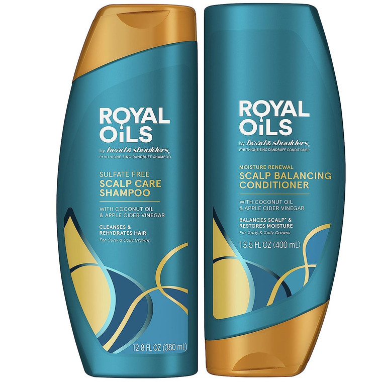 Head & Shoulders Royal Oils Shampoo and Conditioner Set, 1% Pyrithione Zinc, Scalp Care & Hydration, Moisture Renewal Conditioner + Anti-Dandruff Sha