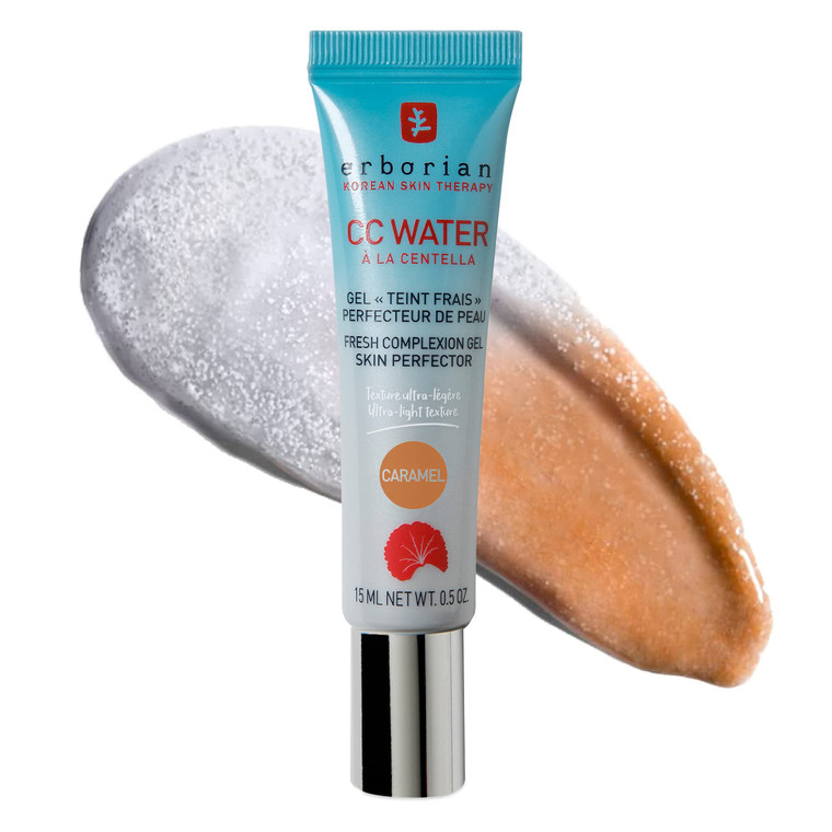 Erborian CC Water with Hyaluronic Acid, Caramel - Ultra-Light Aqua Gel Color Corrector with Centella Asiatica & Hyaluronic Acid - Plump, Soft & Hydra