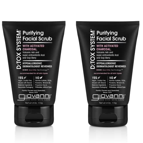 GIOVANNI D:tox System Purifying Facial Scrub - With Activated Charcoal, Removes Impurities for a Beautiful Complexion, Hypoallergenic, Dermatologist