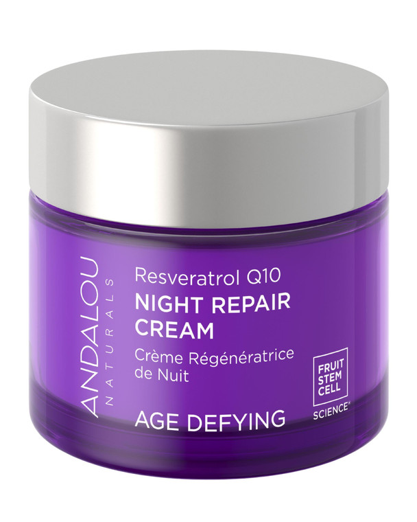 Andalou Naturals Age Defying Resveratrol Q10 Night Repair Cream - Anti-Wrinkle Moisturizer to Hydrate & Smooth - CoQ10 & Resveratrol for Dry Skin - 1