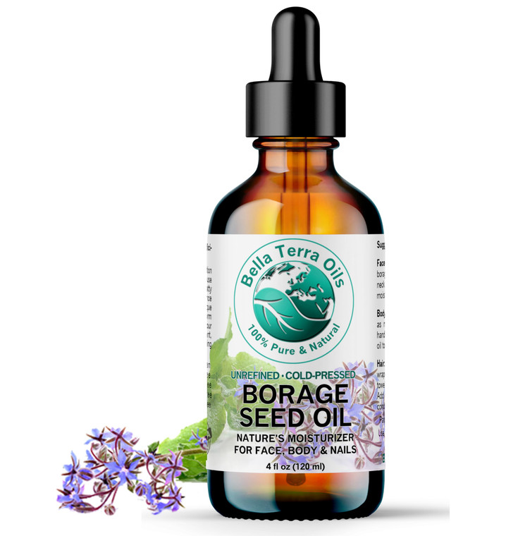 Bella Terra Oils - Organic Borage Seed Oil 4 oz - Rich in GLA, Pure & Untouched, Abundant in Omega-6 Fatty Acids, Elevate Skin's Natural Radiance & S