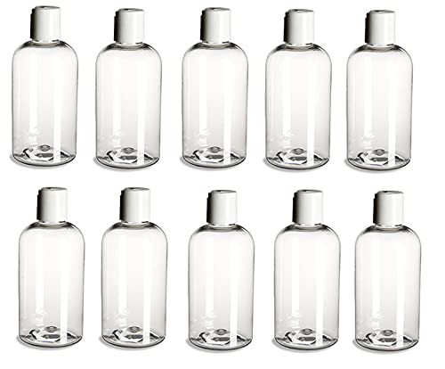 Natural Farms 10 pack- 8 oz Clear PET Boston Round Plastic Bottle with White Fliptop- Made in the USA
