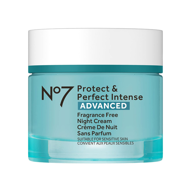 No7 Protect & Perfect Intense Advanced Night Cream Fragrance Free - Vitamin E & Shea Butter Face Cream - Fine Line Reducing Moisturizer with Collagen