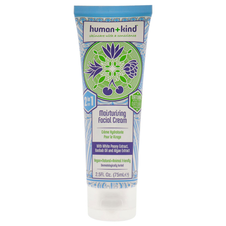 Human+Kind Moisturizing Facial Cream - Nourishing, Smoothing, Lightweight Daily Face Cream to Hydrate - White Peony Extract to Reduce Redness - Vegan