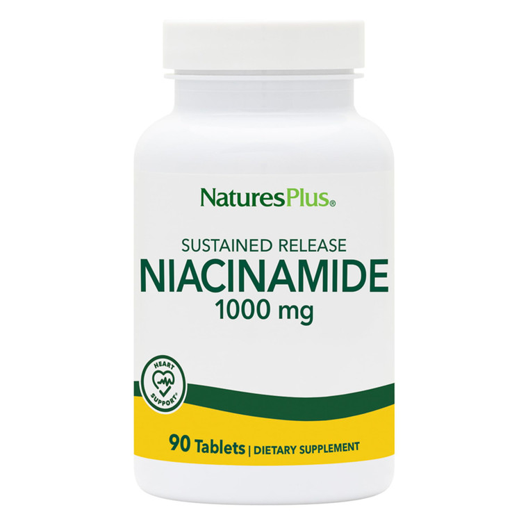 NaturesPlus Niacinamide, Sustained Release - 1000 mg, 90 Tablets - High-Potency Vitamin B3 Supplement - Vegetarian, Gluten Free - 90 Servings
