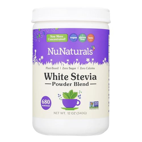 NuNaturals White Stevia Powder Blend, Plant-Based Sugar Substitute, Zero Calorie Sweetener, 12 oz